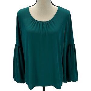 CeCe Long Blouson Sleeve Round Neck Blouse - Green - size Medium